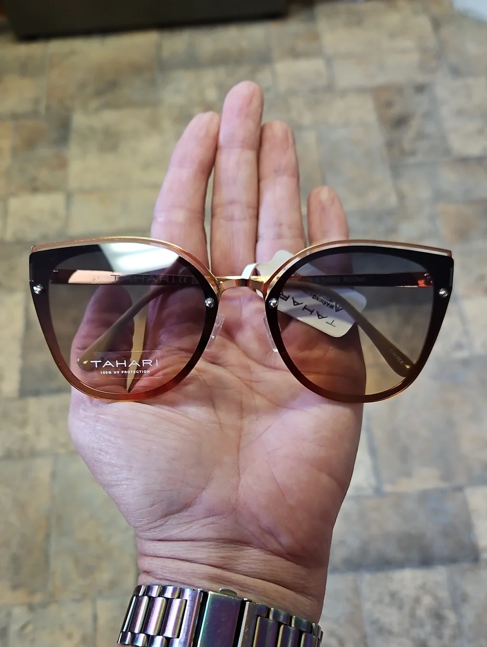 Tahari Rose Gold Cat Eye Gradient Lens Sunglasses BNWT